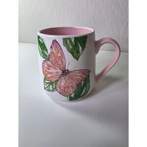 SEEDS & SUNSHINE Pink White Butterfly Ceramic Large Tea Coffee Mug